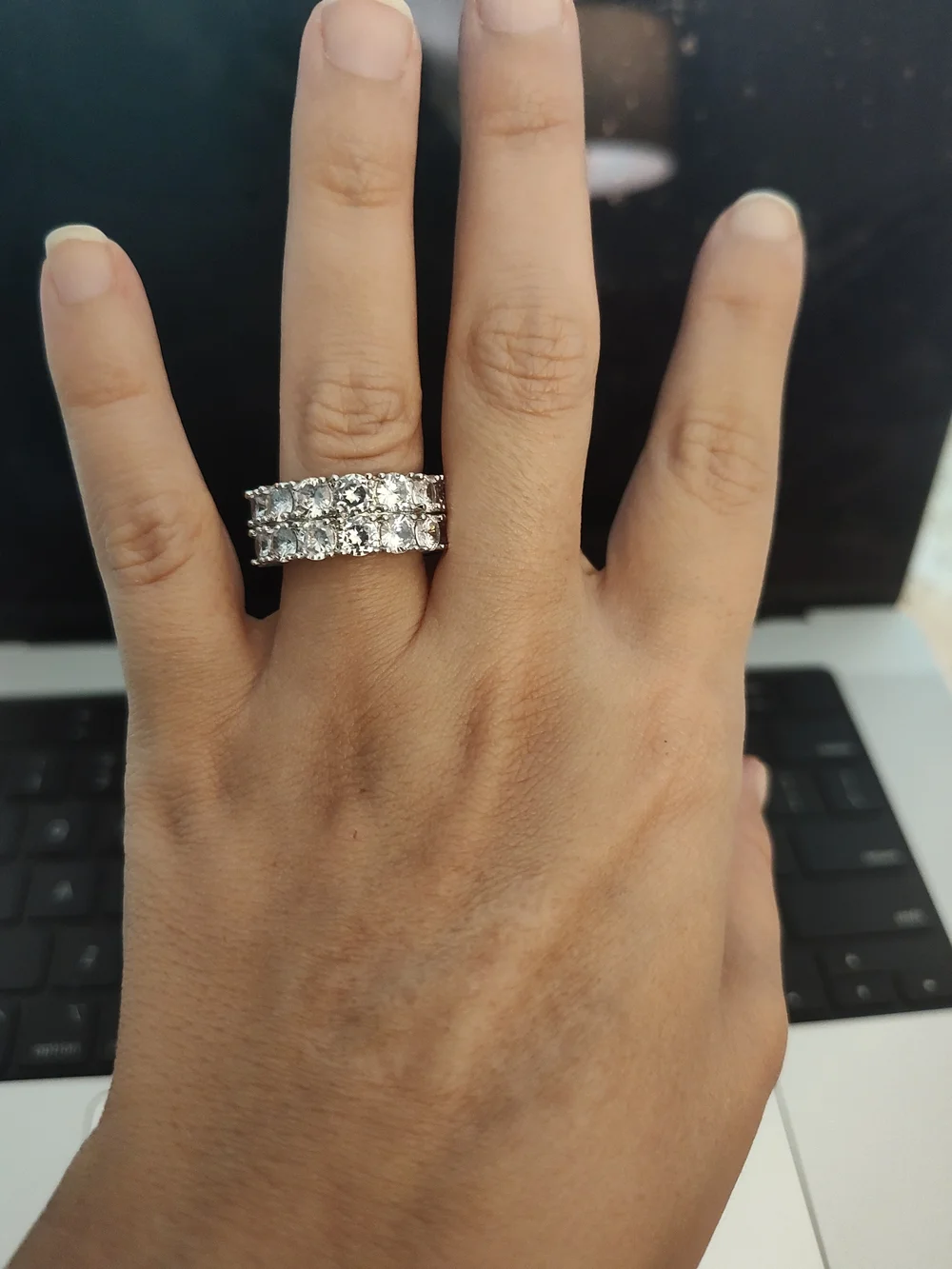Elegant Silver-Tone Crystal Eternity Band